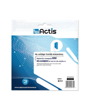 Tusz ACTIS KH-650BKR (zamiennik HP 650 CZ101AE; Standard; 15 ml; czarny)