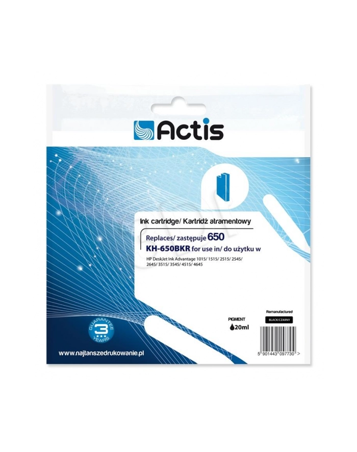 Tusz ACTIS KH-650BKR (zamiennik HP 650 CZ101AE; Standard; 15 ml; czarny) główny