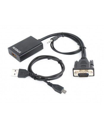 Adapter GEMBIRD A-VGA-HDMI-01 (HDMI F - D-Sub (VGA)  Jack stereo 3 5 mm  USB 2.0 M; 0 15m; kolor czarny)