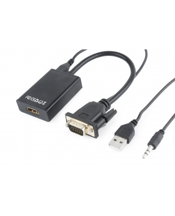 Adapter GEMBIRD A-VGA-HDMI-01 (HDMI F - D-Sub (VGA)  Jack stereo 3 5 mm  USB 2.0 M; 0 15m; kolor czarny)