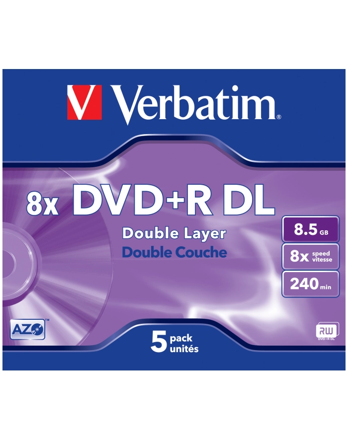 Płytki DVD+R VERBATIM 43541 8.5GB 8X DOUBLE LAYER BOX 5 SZT główny