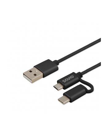 Kabel SAVIO CL-128 (Micro USB typu B  USB 2.0 typu C - USB 2.0 typu A ; 1m; kolor czarny)