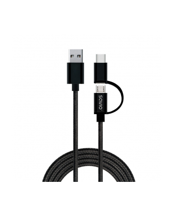Kabel SAVIO CL-128 (Micro USB typu B  USB 2.0 typu C - USB 2.0 typu A ; 1m; kolor czarny)