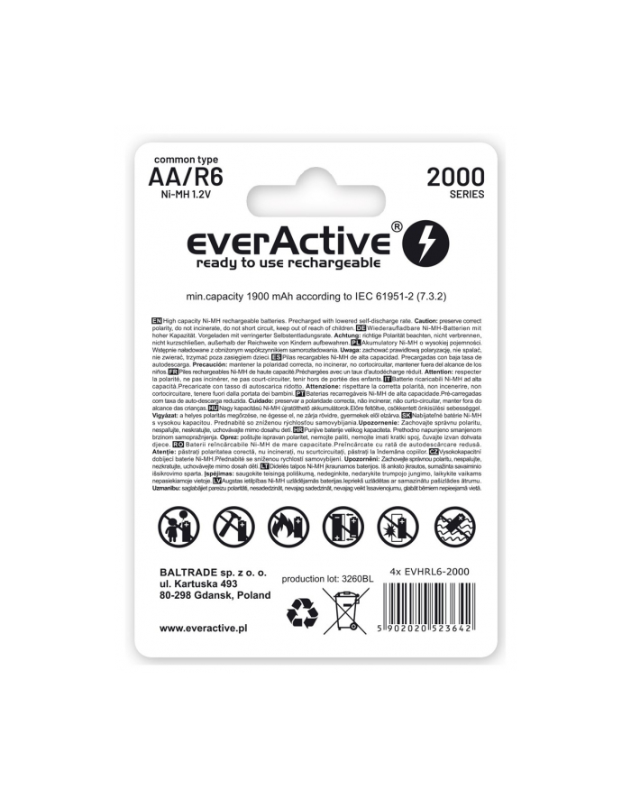 EVERACTIVE AKUMULATORKI EVERACTIVE NI-MH R6 AA 2000 MAH SILVER LINE  READY TO USE  EVHRL6-2000 główny