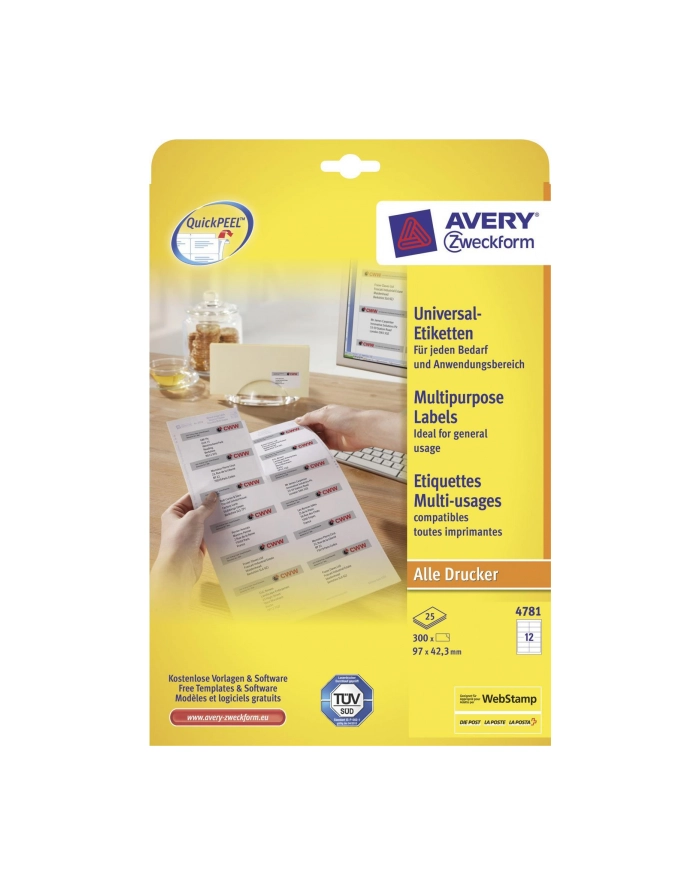 avery zweckform Etykiety uniwersalne ogólnego zastosowania, 97 x 42,3mm, białe, do drukarki, 360 sztuk główny