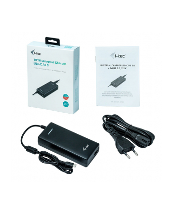 i-tec Uniwersalny zasilacz sieciowy USB-C 112W 1x USB-C 100W 1x USB-A 12W dla laptopów, ultrabooków, tabletów, smartfonów