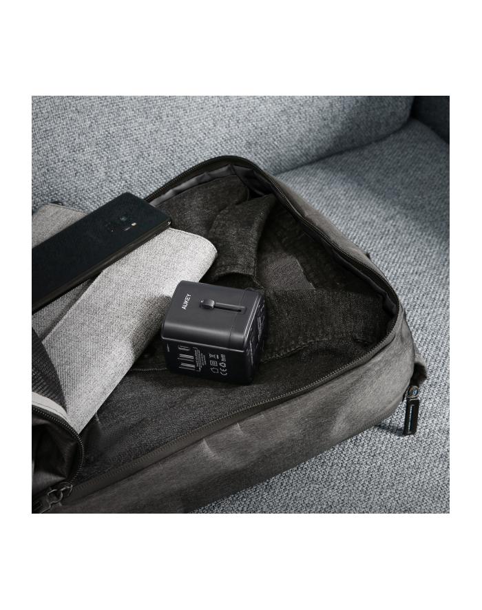 aukey Uniwersalny podróżny adapter sieciowy PA-TA01, 2xUSB+1xUSB C, 7.8A, czarny, pasuje w 150 krajach główny