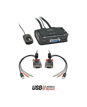 Lindy VGA KVM Switch Compact USB 2.0 Audio 2 Port - KVM / Audio / USB Switch - USB - 2 x KVM / Audio / USB - 1 Local User - Desktop (42342)