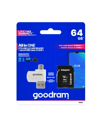 goodram Karta microSDHC 64GB CL10 + adapter + czytnik nr 1