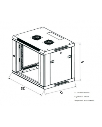 Szafka wisząca rack 9U 600x600 szara dwusekcyjna