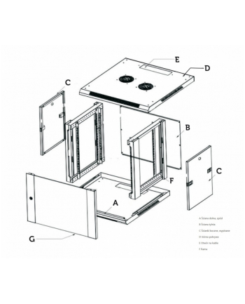 Szafka wisząca rack 9U 600x450 szara metalowe drzwi