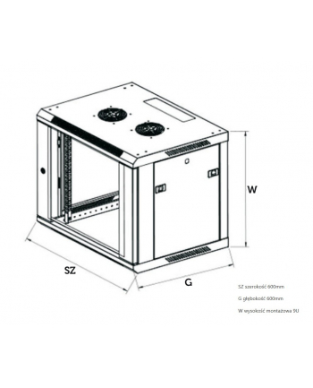 Szafka wisząca rack 9U 600x600 szara metalowe drzwi