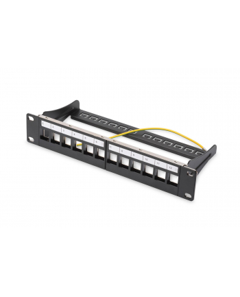 DIGITUS Patch panel 10'' 12-port.  1U modularny Keystone wspornik czarny