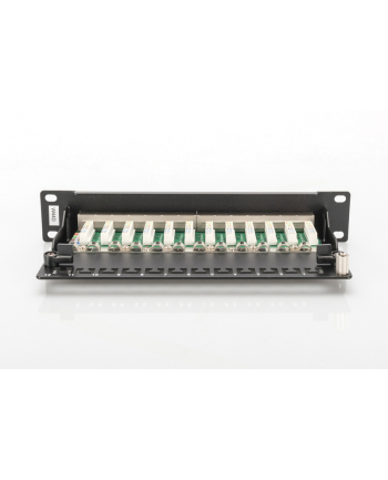 DIGITUS Patch panel 10'' 12-port. Kat.5e ekran 1U kompletny LSA, wspornik, szary