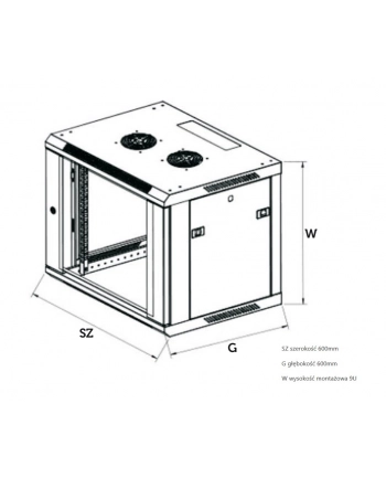 Szafka wisząca rack 9U 600x600 szara dwusekcyjna nr 2