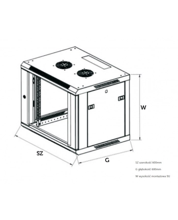 Szafka wisząca rack 9U 600x600 szara metalowe drzwi nr 2