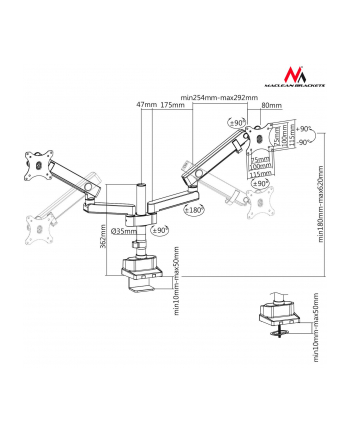 Uchwyt biurkowy do 2 monitorów Maclean MC-812 (biurkowy  Uchylny; 17  - 32 ; max 16 kg)