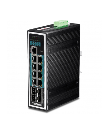 trendnet Przełącznik TI-PG1284I 8-Port 1GB PoE Plus+4Port 1GB SFP Przemysłowy Zarządzalny DIN Rail