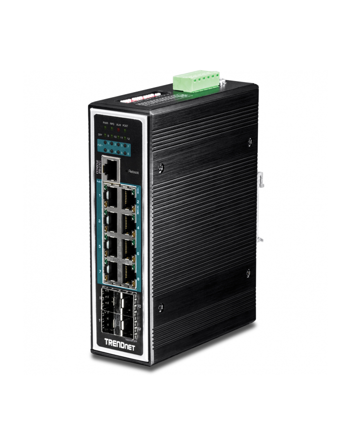 trendnet Przełącznik TI-PG1284I 8-Port 1GB PoE Plus+4Port 1GB SFP Przemysłowy Zarządzalny DIN Rail główny