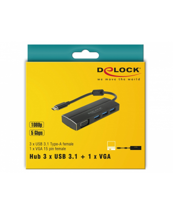 DeLOCK USB C 3.1> 3x USB 3.0 A Hub + VGA 4K