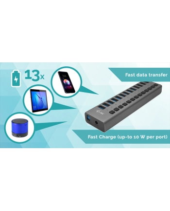 i-tec Hub USB3.0 z ładowaniem, 13 portów, zasilacz 60W